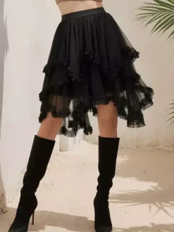 Tiered Ruffle Mesh Irregular High Low Tutu Gothic Lolita Skirt For Women 2026
