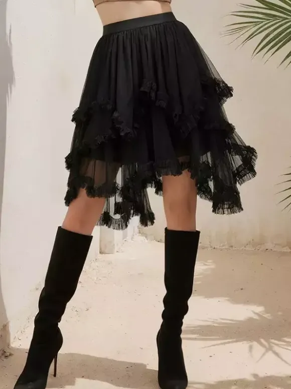Tiered Ruffle Mesh Irregular High Low Tutu Gothic Lolita Skirt For Women 2026