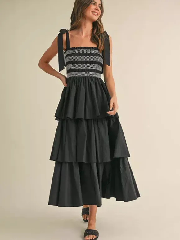 Tiered Smocked Sundress For Women - Boho Tie Strap Long A Line Dress - Summer Beach Party 2026