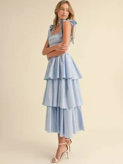 Tiered Smocked Sundress For Women - Boho Tie Strap Long A Line Dress - Summer Beach Party 2026
