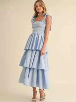 Tiered Smocked Sundress For Women - Boho Tie Strap Long A Line Dress - Summer Beach Party 2026