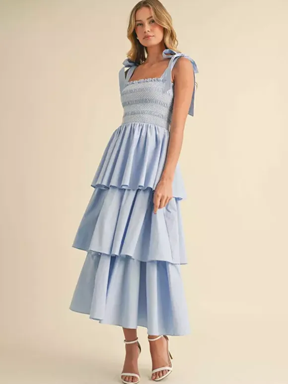 Tiered Smocked Sundress For Women - Boho Tie Strap Long A Line Dress - Summer Beach Party 2026