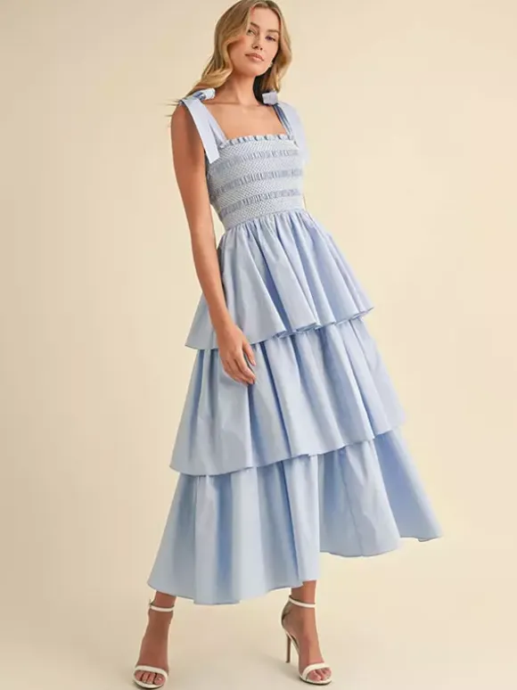 Tiered Smocked Sundress For Women - Boho Tie Strap Long A Line Dress - Summer Beach Party 2026