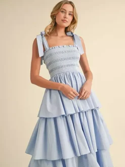 Tiered Smocked Sundress For Women - Boho Tie Strap Long A Line Dress - Summer Beach Party 2026