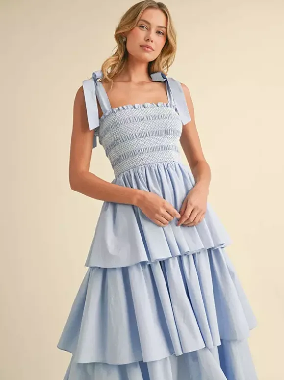 Tiered Smocked Sundress For Women - Boho Tie Strap Long A Line Dress - Summer Beach Party 2026