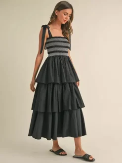 Tiered Smocked Sundress For Women - Boho Tie Strap Long A Line Dress - Summer Beach Party 2026
