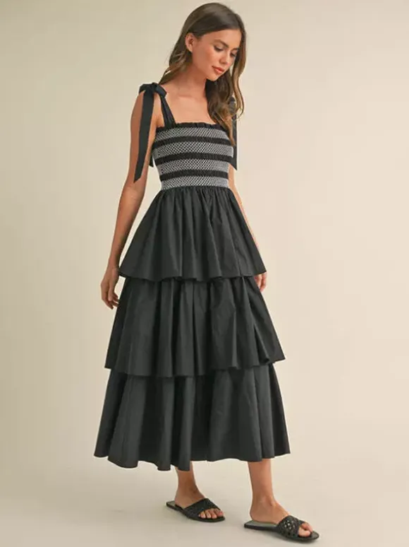 Tiered Smocked Sundress For Women - Boho Tie Strap Long A Line Dress - Summer Beach Party 2026
