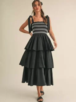 Tiered Smocked Sundress For Women - Boho Tie Strap Long A Line Dress - Summer Beach Party 2026