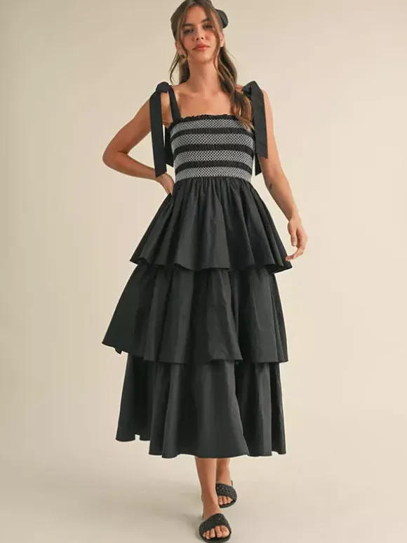 Tiered Smocked Sundress For Women - Boho Tie Strap Long A Line Dress - Summer Beach Party 2026
