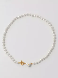Tiny White Pearl Choker Heart Shaped Pendant Gold Clasp Dainty Daily Neck Jewelry