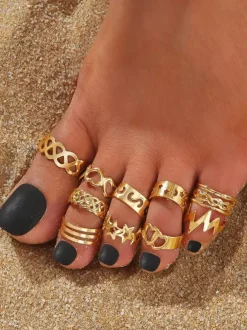Toe Ring Stra Heart Moon Zigzag Hollow Chic Bikinis Toe Rings