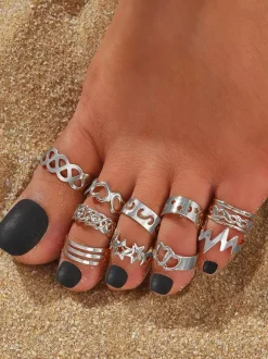 Toe Ring Stra Heart Moon Zigzag Hollow Chic Bikinis Toe Rings