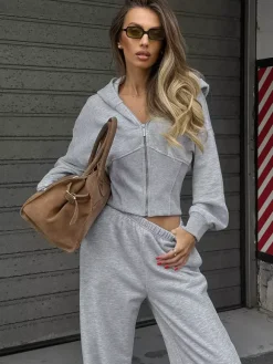 Tracksuit Set Hooded Crop Top Wide Leg Pants Soft Loungewear Women Tracksuit Set