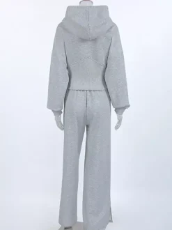 Tracksuit Set Hooded Crop Top Wide Leg Pants Soft Loungewear Women Tracksuit Set