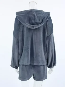 Tracksuit Short Set Velvet Hoodie Drawstring Shorts Casual Loungewear Tracksuit Short Set