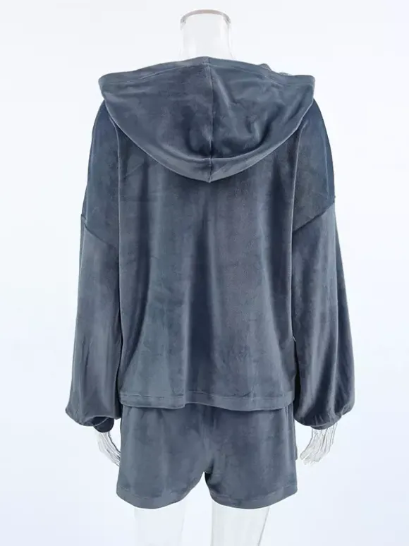 Tracksuit Short Set Velvet Hoodie Drawstring Shorts Casual Loungewear Tracksuit Short Set