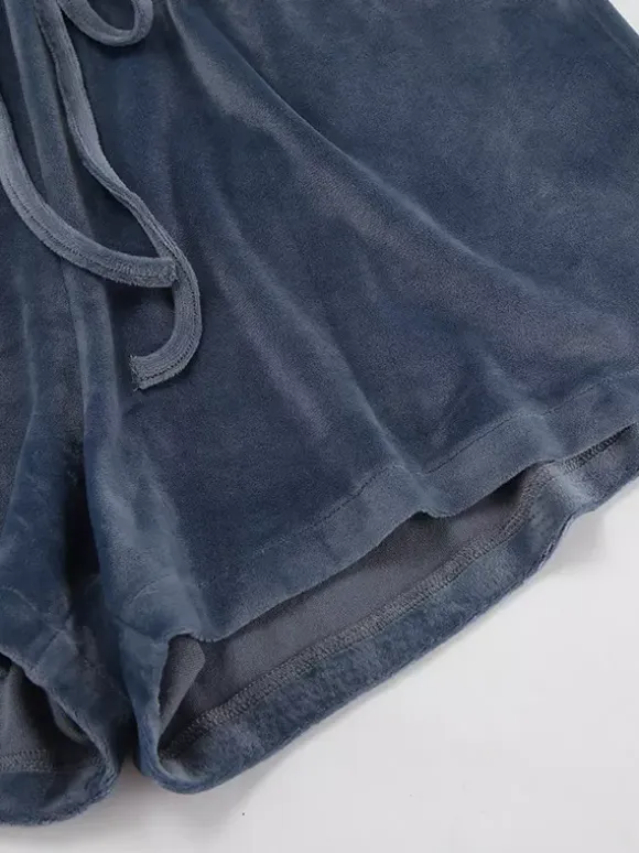 Tracksuit Short Set Velvet Hoodie Drawstring Shorts Casual Loungewear Tracksuit Short Set