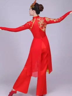 Traditional Chinese Costumes Red Kung Fu Tang Suit Dance Costumes