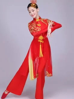 Traditional Chinese Costumes Red Kung Fu Tang Suit Dance Costumes