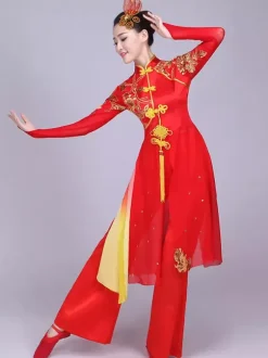 Traditional Chinese Costumes Red Kung Fu Tang Suit Dance Costumes