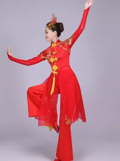 Traditional Chinese Costumes Red Kung Fu Tang Suit Dance Costumes