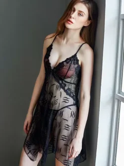 Translucent Pajamas Plunge Irregular Hem Sexy Pajamas