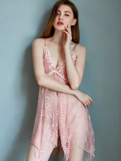 Translucent Pajamas Plunge Irregular Hem Sexy Pajamas
