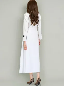 Trench Coat For Woman Quality Sash Turndown Collar Long Sleeves Full Length Coat