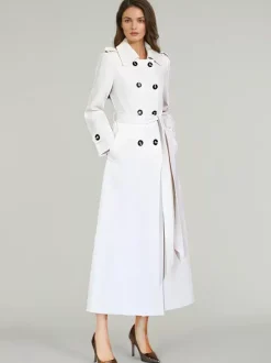Trench Coat For Woman Quality Sash Turndown Collar Long Sleeves Full Length Coat