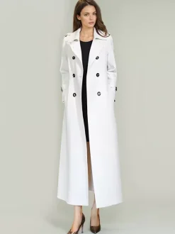 Trench Coat For Woman Quality Sash Turndown Collar Long Sleeves Full Length Coat