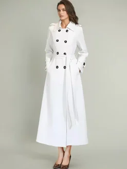 Trench Coat For Woman Quality Sash Turndown Collar Long Sleeves Full Length Coat