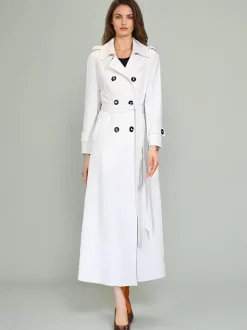 Trench Coat For Woman Quality Sash Turndown Collar Long Sleeves Full Length Coat