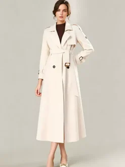 Trench Coat For Women Modern Turndown Collar Buttons Full Length Coat