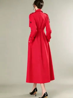 Trench Coat For Women Modern Turndown Collar Buttons Full Length Coat