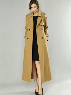Trench Coat For Women Modern Turndown Collar Buttons Full Length Coat