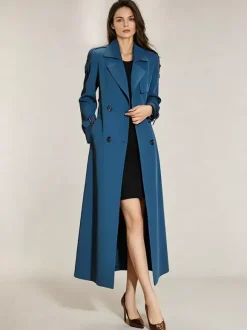 Trench Coat For Women Modern Turndown Collar Buttons Full Length Coat