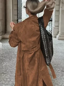 Trench Coat For Women Double-Breasted Old Money Style Classic Lapel Long Sleeves Oversized Spring Long Outerwear 2026