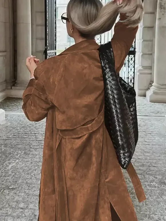 Trench Coat For Women Double-Breasted Old Money Style Classic Lapel Long Sleeves Oversized Spring Long Outerwear 2026