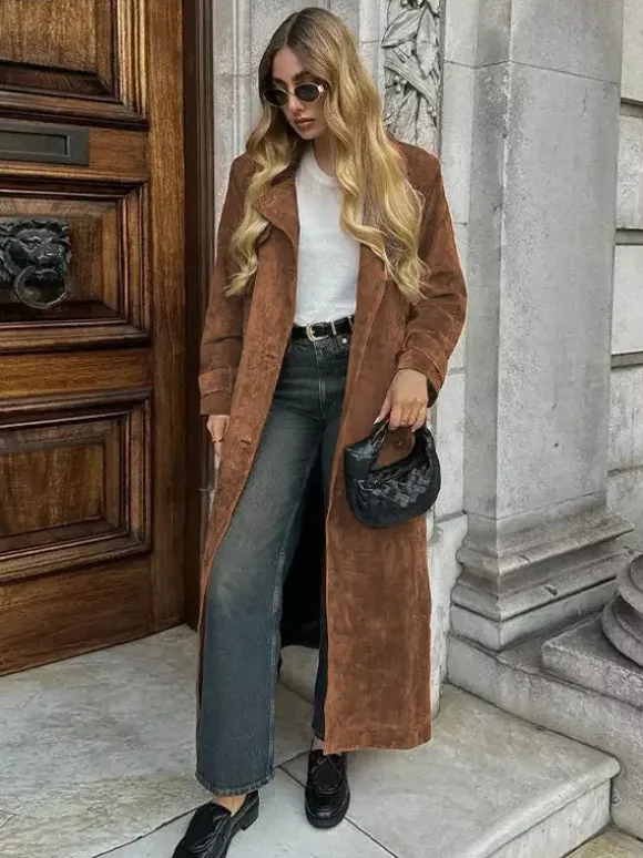 Trench Coat For Women Double-Breasted Old Money Style Classic Lapel Long Sleeves Oversized Spring Long Outerwear 2026
