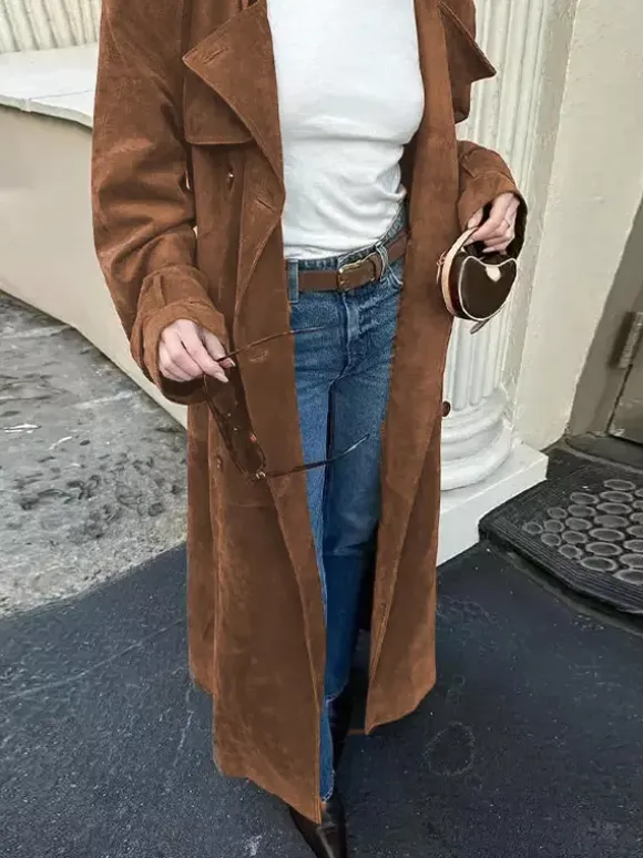 Trench Coat For Women Double-Breasted Old Money Style Classic Lapel Long Sleeves Oversized Spring Long Outerwear 2026