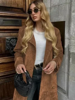 Trench Coat For Women Double-Breasted Old Money Style Classic Lapel Long Sleeves Oversized Spring Long Outerwear 2026