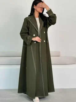 Trench Coat For Women Practical Buttons Turndown Collar Long Sleeves Polyester Front Button