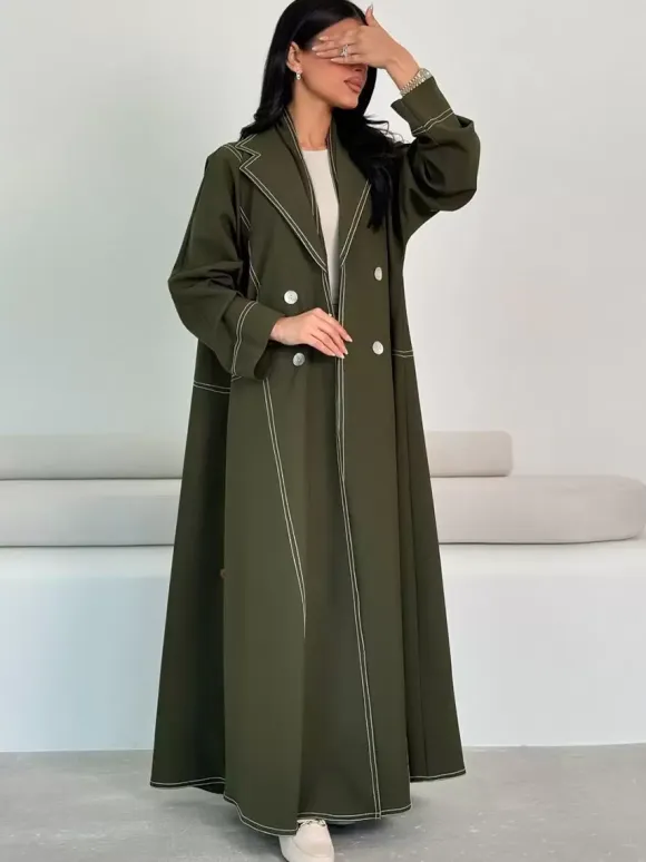 Trench Coat For Women Practical Buttons Turndown Collar Long Sleeves Polyester Front Button
