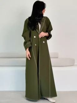Trench Coat For Women Practical Buttons Turndown Collar Long Sleeves Polyester Front Button