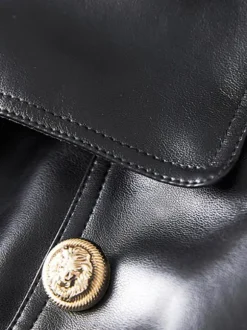Trench Coat Notched Lapel Double Breast Belted PU Leather Outerwear