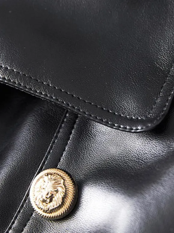 Trench Coat Notched Lapel Double Breast Belted PU Leather Outerwear