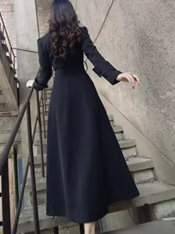 Trench Coats For Woman Red V Neck Long Sleeves Sash Stretch Casual Full Length Coat