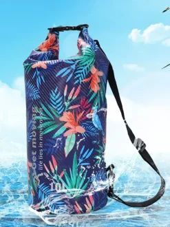 Tropical Floral Print Carbon Fiber Waterproof Roll Top Dry Bag