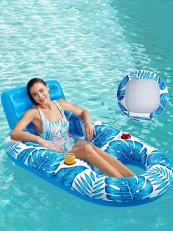 Tropical Leaf Print Inflatable Pool Float With Cup Holders 2026