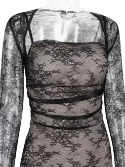 Trumpet Dress Lace-up Cutout Floral Embroidery Long Sleeves Prom Dresses